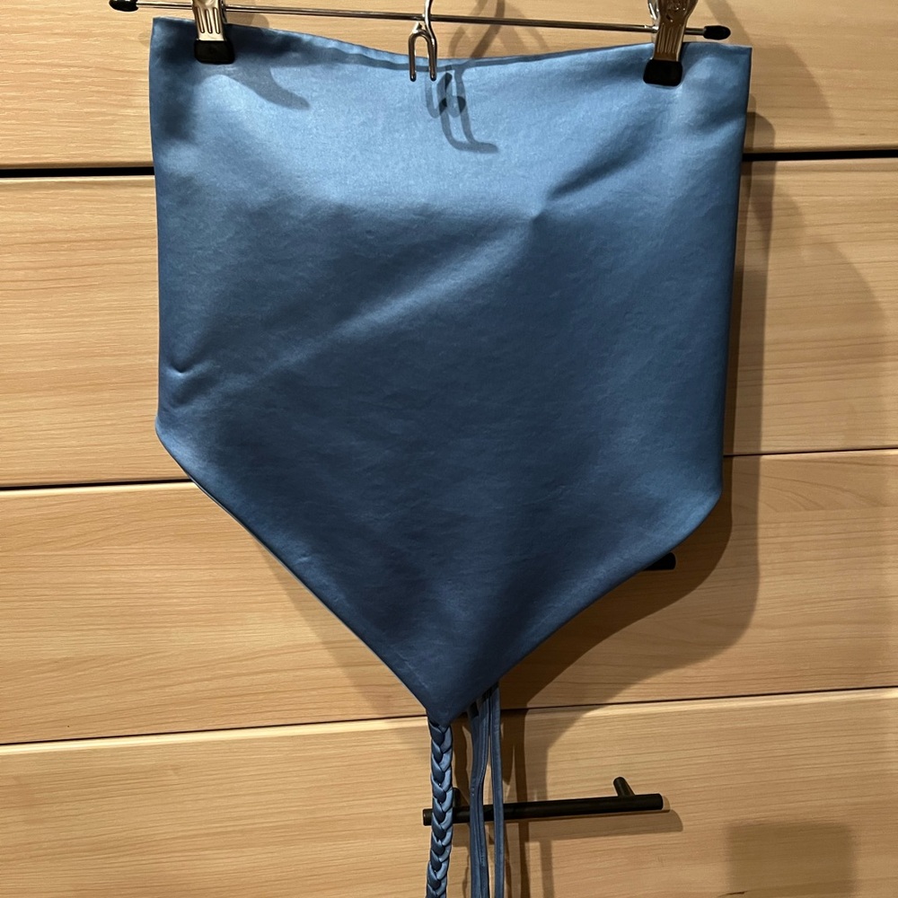 Blue Satin Scarf with Tassels